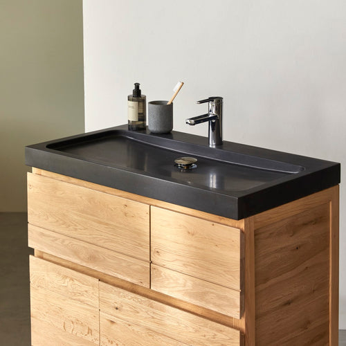 Tikamoon Massief eikenhouten en lavastenen badkamermeubel 80 cm - Naturel - vtwonen shop