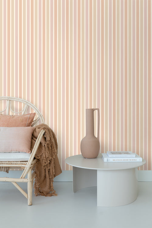 ESTAhome behang strepen beige, terracotta en mauve paars - 50 x 900 cm - 131505 - vtwonen shop