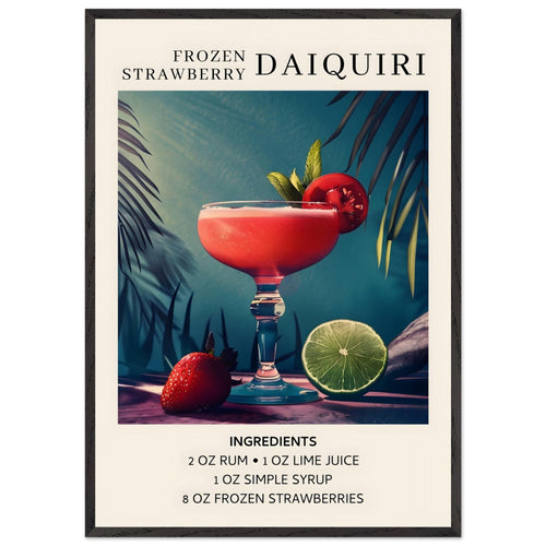 Artfulprints Poster met Lijst Frozen Strawberry Daiquiri cocktail - Ingrediënten   - 70x100 cm - Meerkleurig