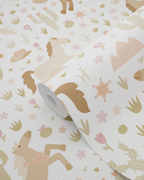 ESTAhome behang paarden bruin, groen en roze - 50 x 900 cm - 132193