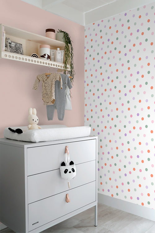 ESTAhome behang stip paars, oranje, roze en groen - 50 x 900 cm - 131622 - vtwonen shop