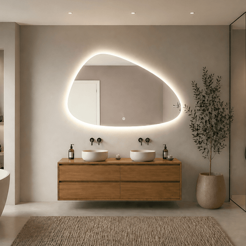 LOMAZOO badkamerspiegel Alicante - met LED verlichting & spiegelverwarming - asymmetrisch - 140 x 85 cm