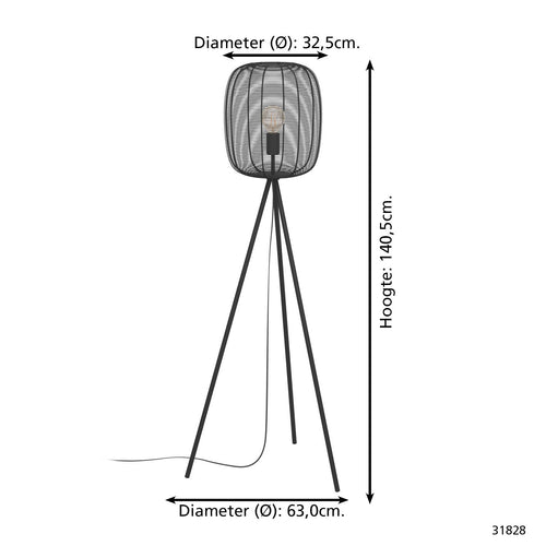 EGLO vloerlamp Derwen - e27 - metaal - zwart