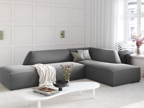 Micadoni rechter hoekbank Ruby 4-zits, flueel, grijs - 180x273x69cm
