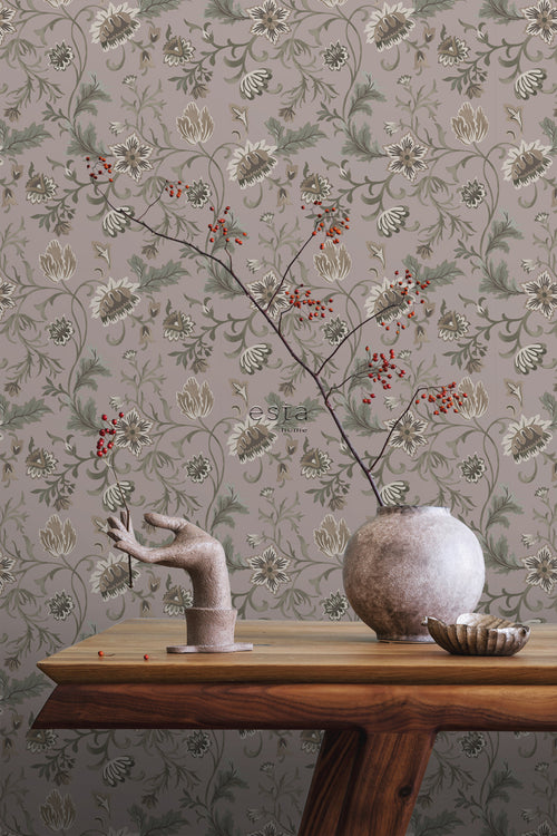 ESTAhome behang vintage bloemen oudroze - 50 x 900 cm - 139414