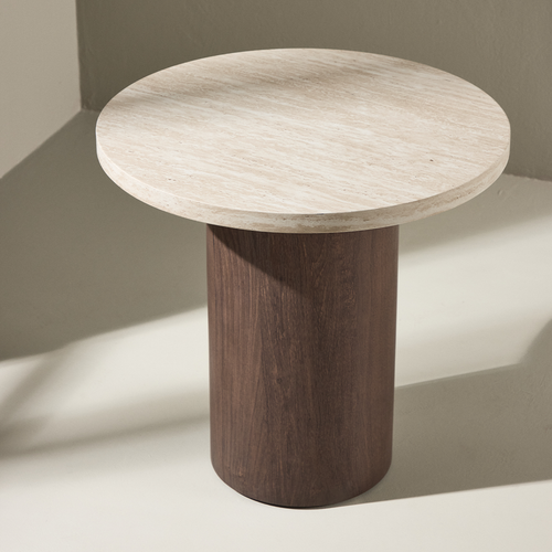 Nest living Jente Ronde Bijzettafel Donkerbruin En Beige - Ø 50 cm
