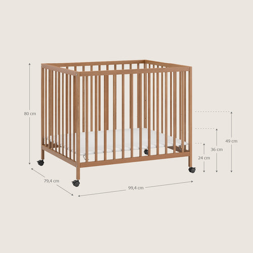 Petite Amélie Baby box Nois – 95x75 cm – Walnoot – 4 wielen met rem – In 3 hoogtes verstelbaar - vtwonen shop