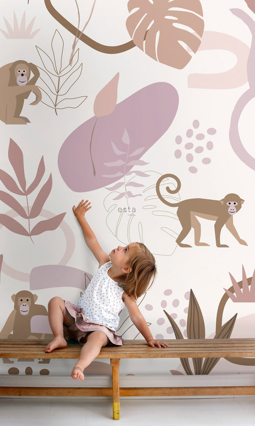 ESTAhome fotobehang jungle apen oudroze en lila paars - 200 x 279 cm - 159246 - vtwonen shop