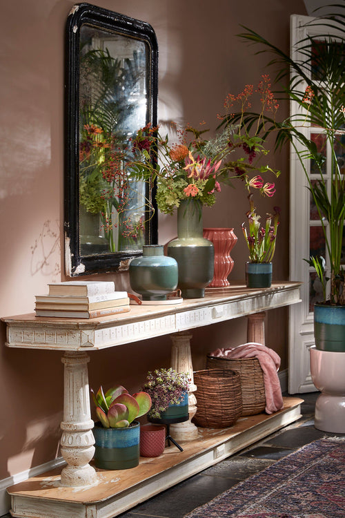 Mica Decorations Olof Bloempot - H24 x Ø26 cm - Terracotta - Donkergroen - vtwonen shop