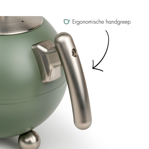 Bredemeijer - Duet® Bella Ronde – Dubbelwandige Theepot – 1,2 liter - RVS - Legergroen - vtwonen shop