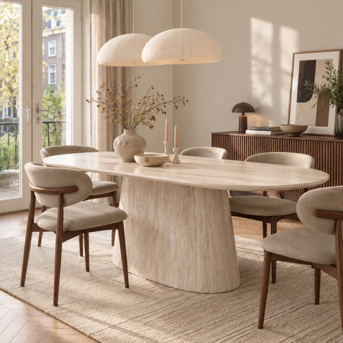 Giga Meubel Eettafel Michal Travertinlook - Ovaal - 200 cm - Sintered Stone