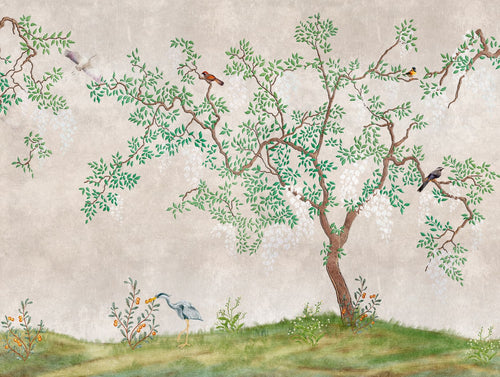 One Wall one Role fotobehang vogel groen, bruin, beige, grijs en wit - 371 x 280 cm - AS-382331