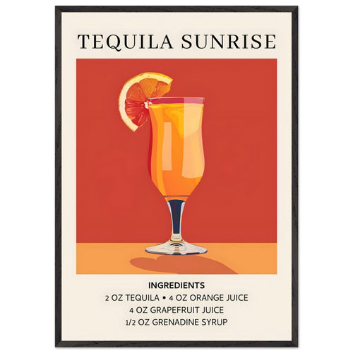 Artfulprints Poster met Lijst Tequila Sunrise cocktail - Ingrediënten   - 70x100 cm - Oranje
