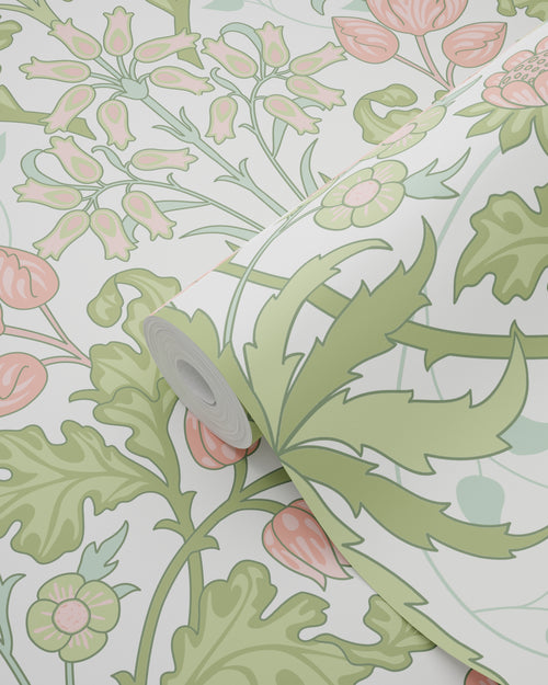 ESTAhome behang vintage bloemen in art nouveau stijl groen en roze - 50 x 900 cm - 131179 - vtwonen shop