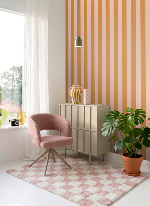 ESTAhome behang strepen oranje en roze - 50 x 900 cm - 131924