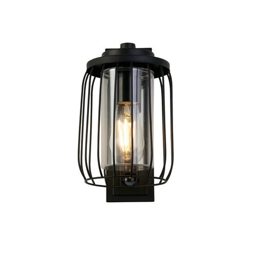 Searchlight Reed 1-lichts wandlamp met PIR, zwart metaal en PC-kap