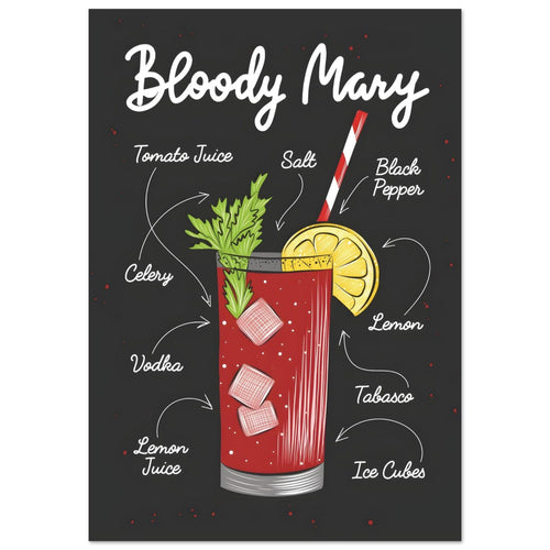 Artfulprints  Bloody Mary cocktail – Illustratie   poster A4 21x29.7 cm