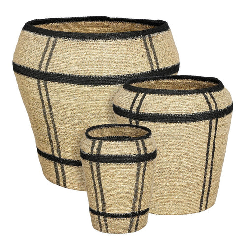 Mica Decorations Opbergmand - Set van 3 - H38 x Ø30 cm - Zeegras - Lichtbruin