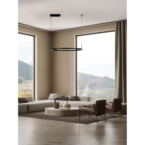 Nova Luce LUNETTE Geïntegreerde LED-hanglamp voor plafond, zandkleurig zwart, Triac dimbaar, 46W, 1879lm, 3000K