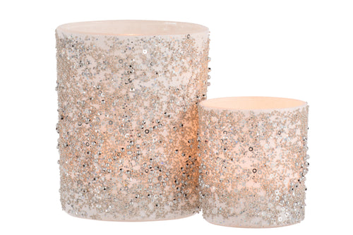 J-Line theelichthouder Parels - glas - zilver - large - 2 stuks - vtwonen shop