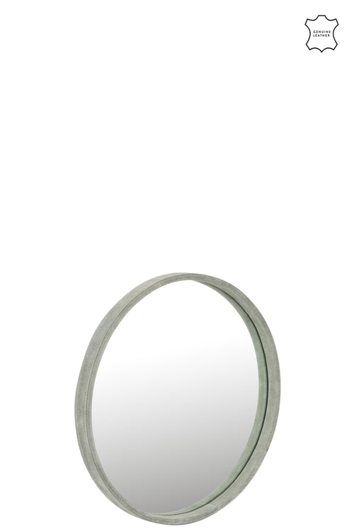 J-Line spiegel Rond - leder - groen - small - Ø 40 cm