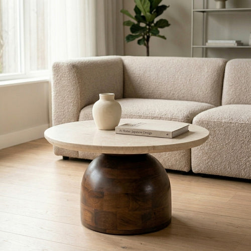 DÉJA Living Salontafel Miro - Rond Donkerbruin Marmer - 60x60x38cm