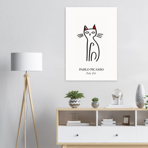 Artfulprints Poster met Lijst Pablo Picasso - Cute cat   - 30x40 cm - Zwart / Wit