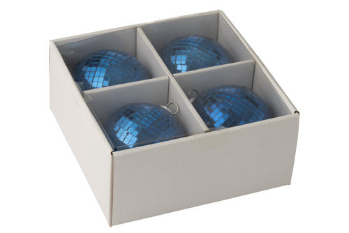 J-Line kerstbal Spiegel - glas - blauw - large - doos van 4