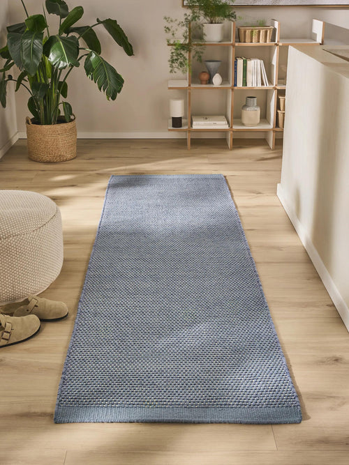 benuta wollen loper Rocco - blauw - 80x250 cm