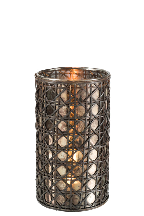 J-Line windlicht Riet - glas - bruin - large