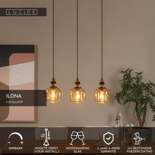 Lucide hanglamp ILONA - 3xE27 - Amber