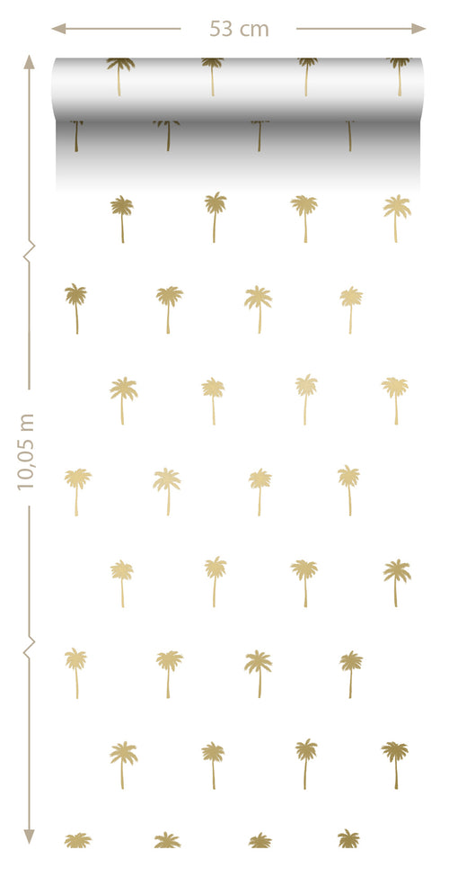 ESTAhome behang palmbomen wit en goud - 53 cm x 10.05 m - 139158