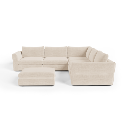 Sia Home - Modulaire panoramische hoekbank links NEST - Zacht aanvoelende geweven stof - Beige - 307cm