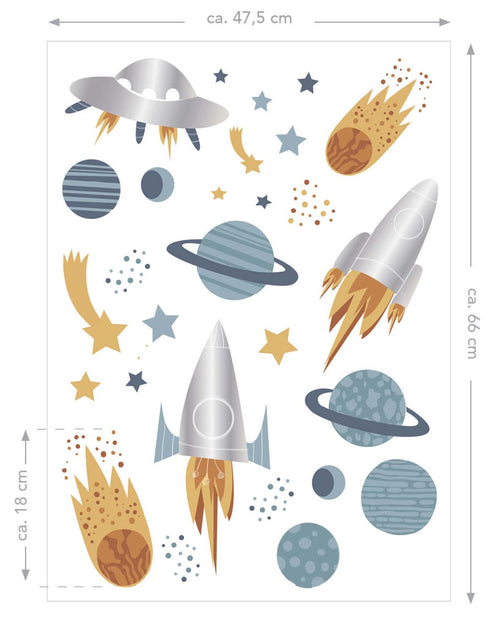 ESTAhome muursticker planeten in de ruimte blauw, grijs en geel - 47.5 x 66 cm - 156109 - vtwonen shop