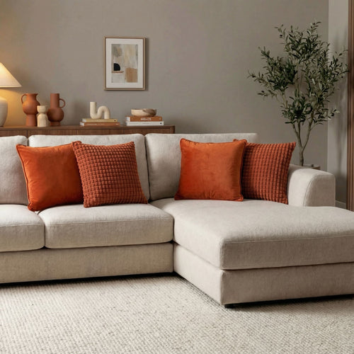 KUSSENSET - 4-delig - Texture Harmony - 45x45 cm - inclusief binnenkussens - oranje