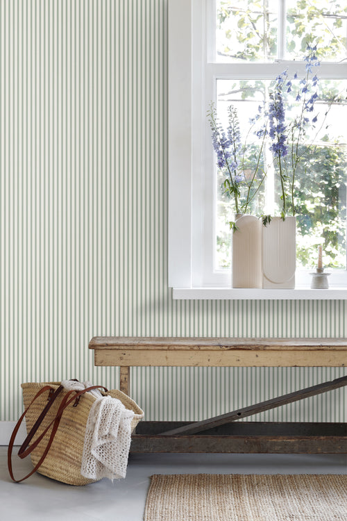Sanders & Sanders behang strepen vergrijsd groen - 53 cm x 10.05 m - 640707