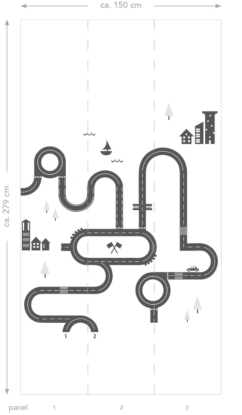 ESTAhome fotobehang getekende straat zwart en wit - 139.5 x 279 cm - 158836 - vtwonen shop