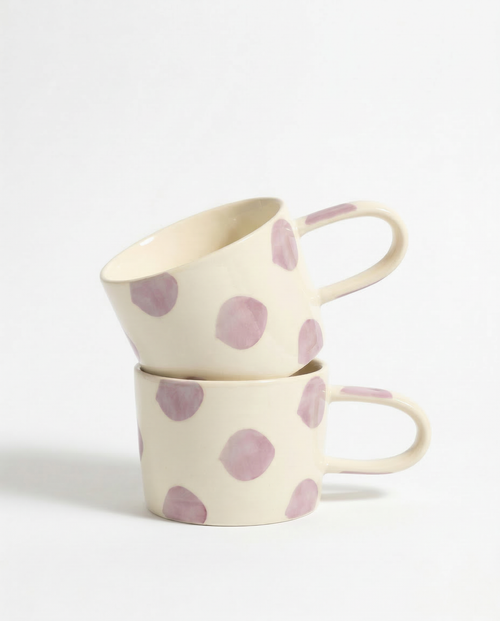 vtwonen - Mokken - Lila - Stippen - Set van 2 - Keramiek - 350ml
