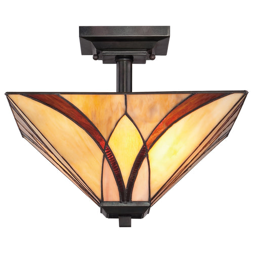 Elstead Asheville - 2-lichts semi-inbouw plafondlamp brons, Tiffany glas, E27