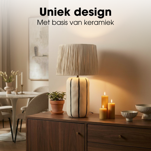 Mica Decorations Denton Tafellamp Woonkamer - Lamp Decoratief met Lampenkap - Bureaulamp Tafellampen Woonkamer - 48 x ⌀28 cm - Keramiek, Metaal,