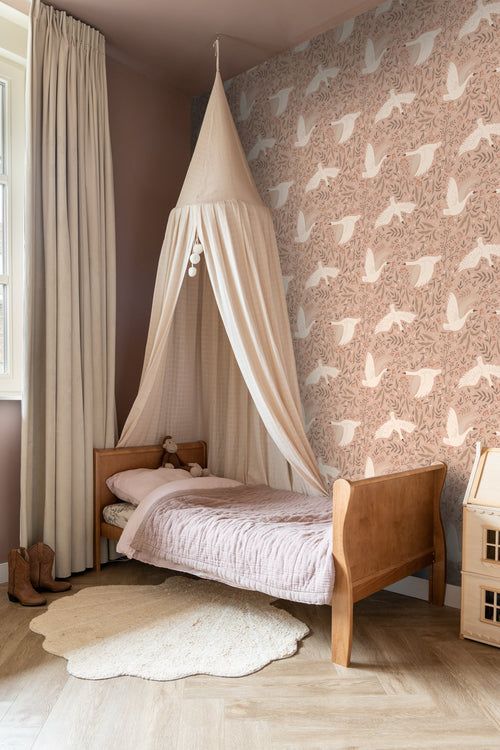 ESTAhome behang zwanen terracotta roze - 53 cm x 10.05 m - 130957