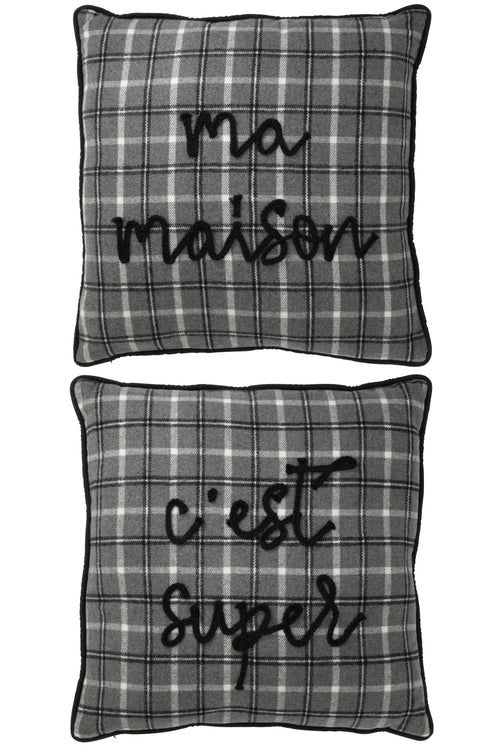 J-Line kussen Tekst - polyester - grijs - 2 stuks - vtwonen shop