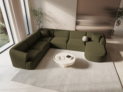 Cosmopolitan Design Modulaire panoramische hoekbank links Campi 7-zits, structurele stof groente - 255x330x70cm