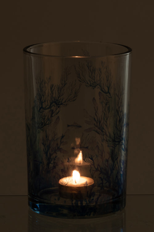 J-Line theelichthouder Koraal - glas - transparant/blauw - large