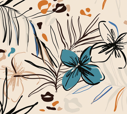 Sanders & Sanders fotobehang bloemmotief beige, blauw en oranje - 270 x 300 cm - 601181 - vtwonen shop