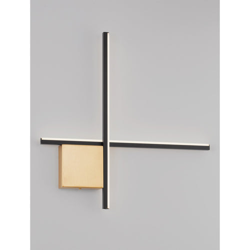 Nova Luce CROSS Geïntegreerde LED-wandlamp in zandzwart met geborsteld goudkleurige Triac-dimfunctie, 15W, 880lm, 3000K