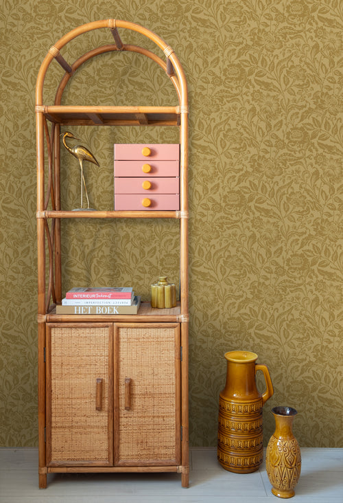 ESTAhome behang vintage bloemen vergrijsd olijfgroen - 50 x 900 cm - 131682
