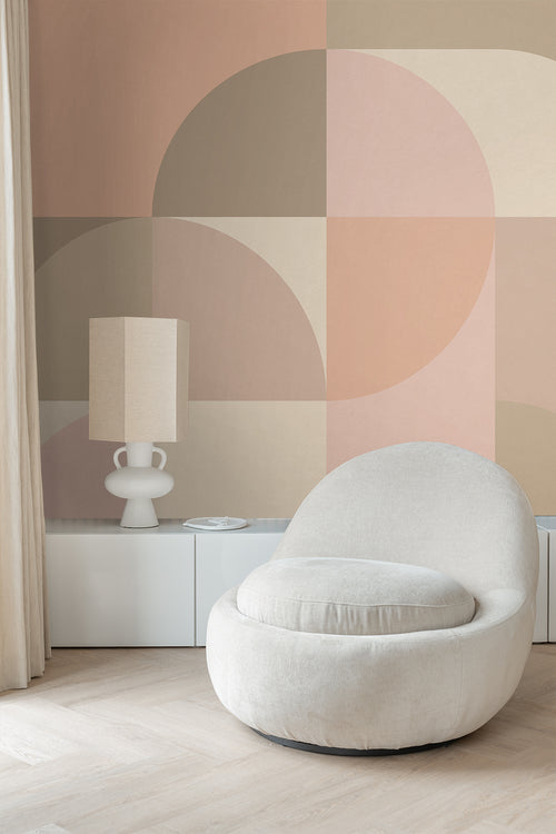 ESTAhome fotobehang cirkels in Bauhaus stijl roze en beige - 250 x 279 cm - 159366 - vtwonen shop