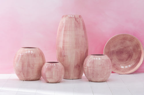 J-Line bloempot Handgeschilderd - keramiek - roze - medium - Ø 24 cm