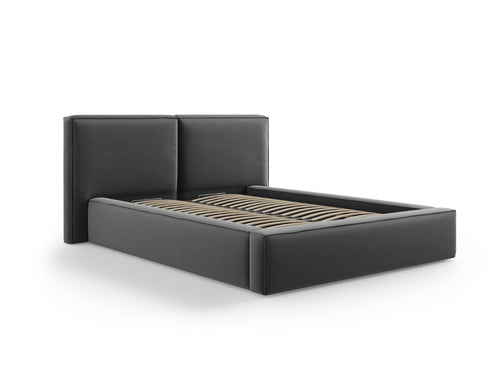 Micadoni Opbergbed met hoofdeinde Jodie 140x200cm, flueel, grijs - 228x194x108cm